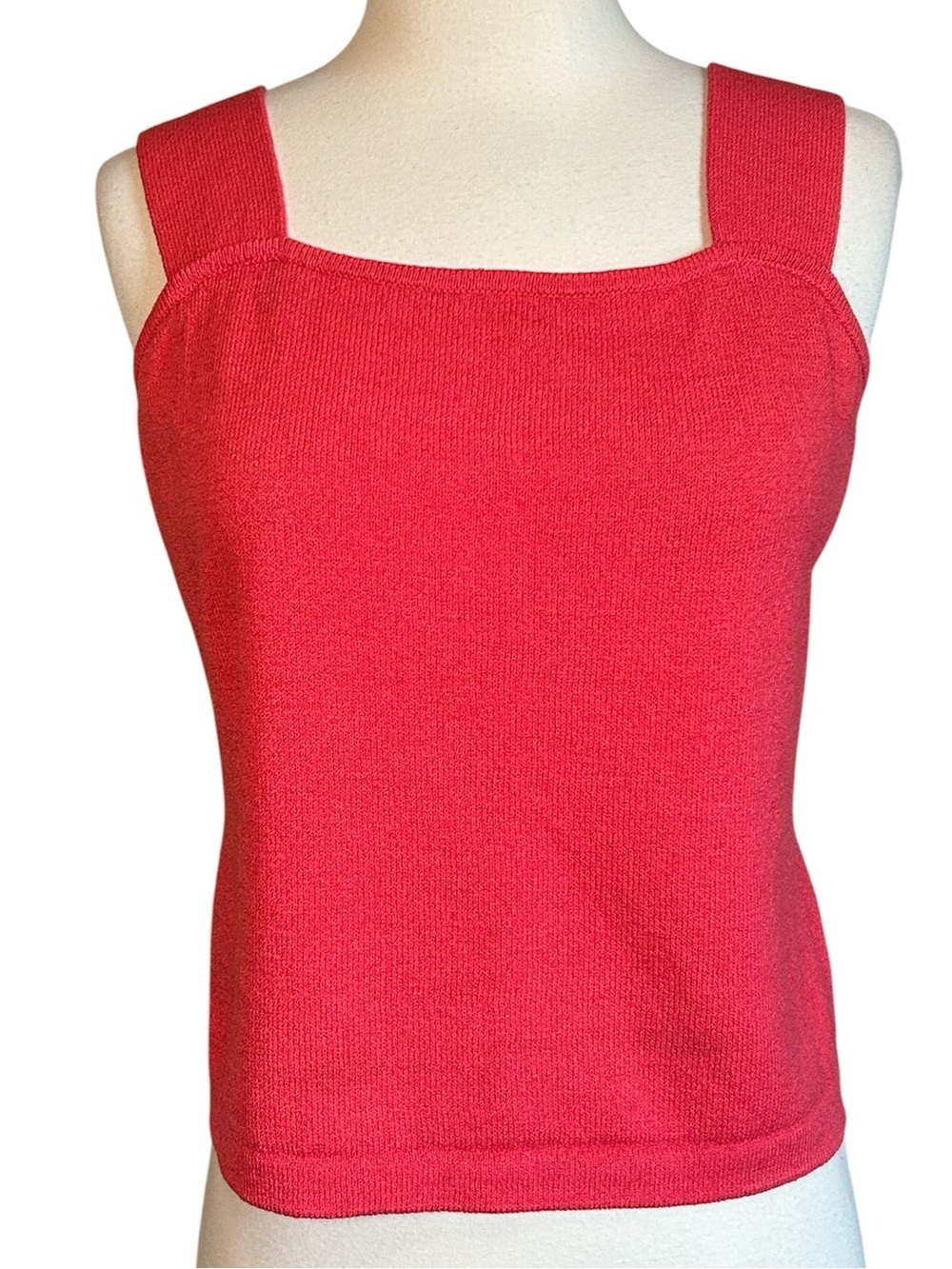 St. John Santana Knit Shell Top Coral Sleeveless Square Neck Wool Rayon size S